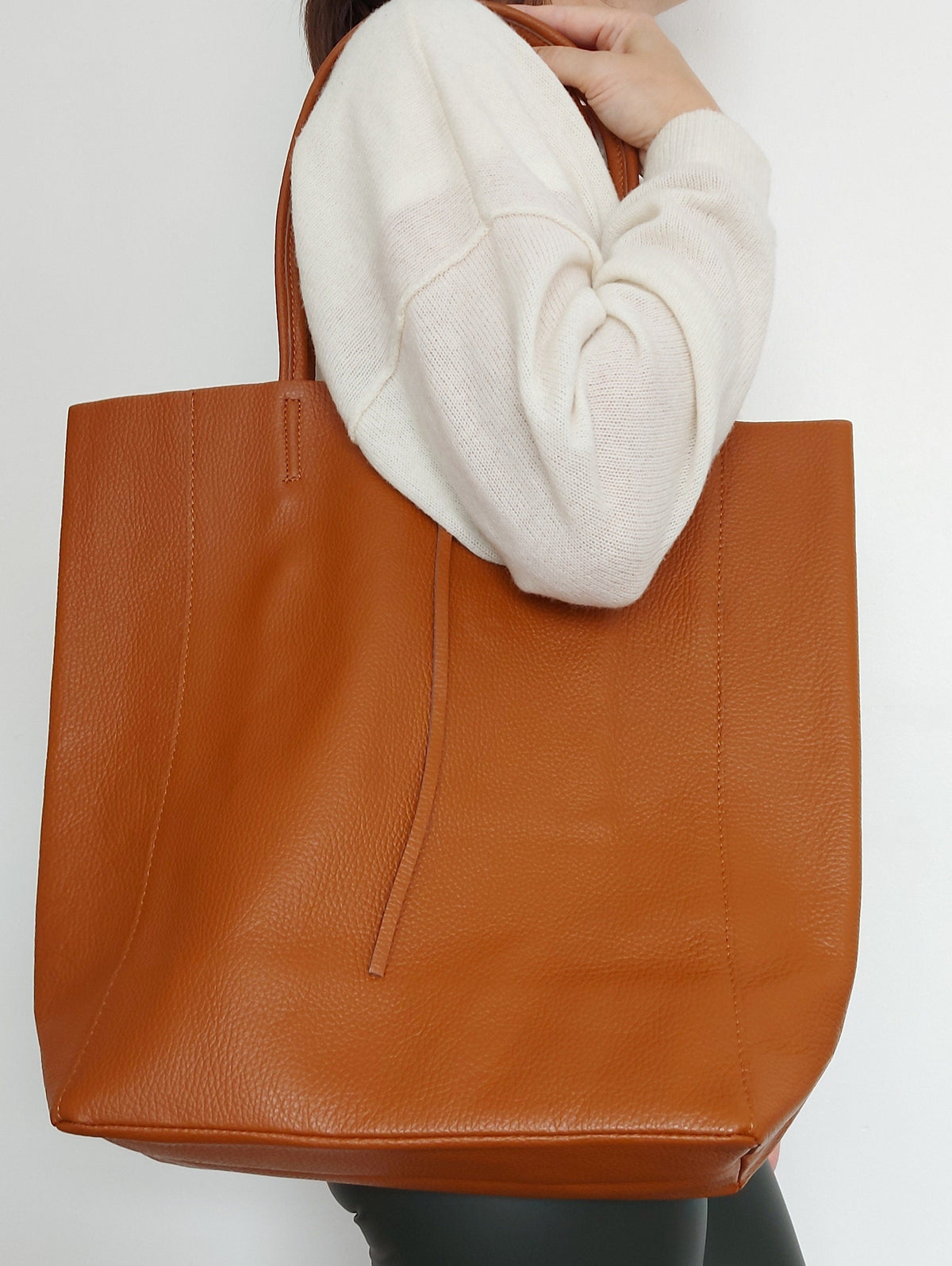 Black Genuine Leather Shopper Bag Large Leather Star Tote Bag