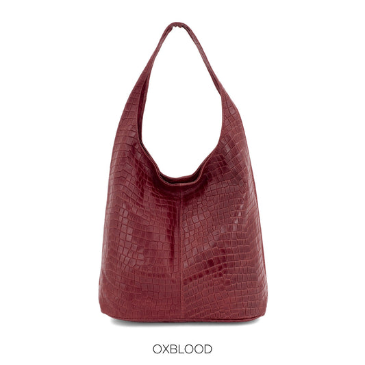 Genuine Leather Croc Effect Large Tote Bag