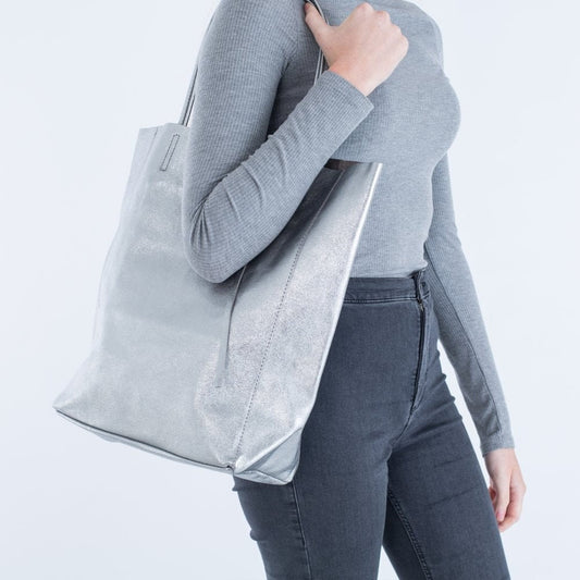 Mettalic Genuine Leather Shopper Bag