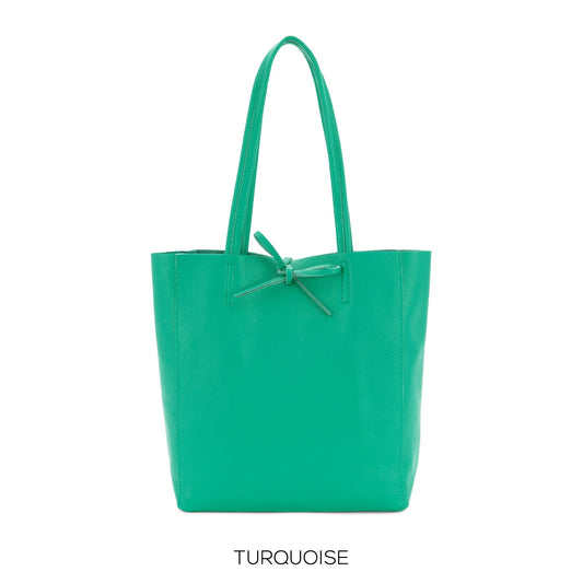 Genuine Leather Medium Turquoise Leather Shopper