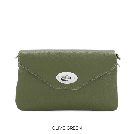 Genuine Italian Leather Mini Crossbody Bag With Detachable Strap Shoulder Bag Small Crossbody Bag Fold over Flap Chrome Twist lock