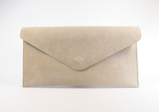 Beige Suede envelope clutch bag