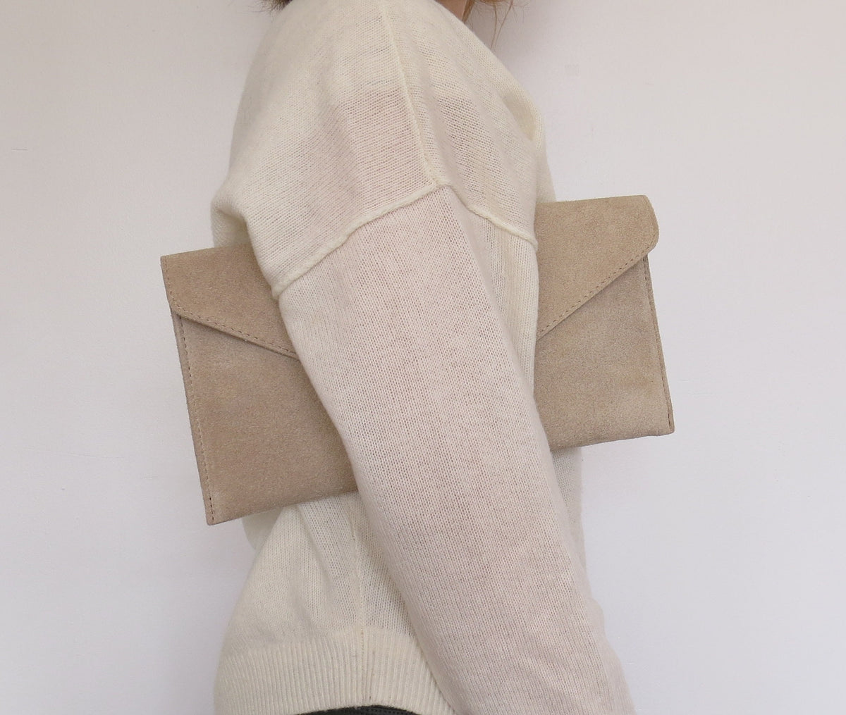Beige Suede envelope clutch bag