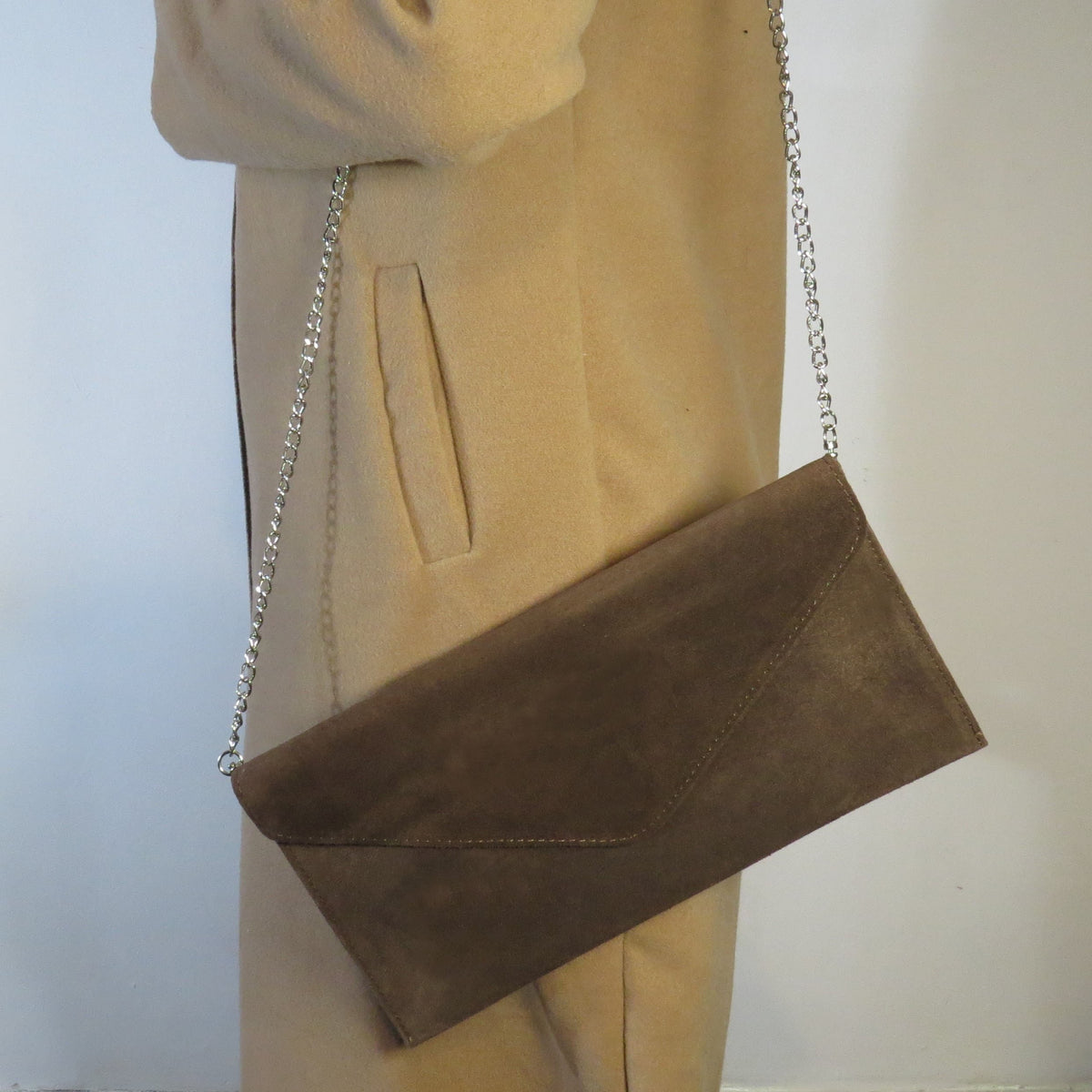 Back of Brown envelope clutch bag