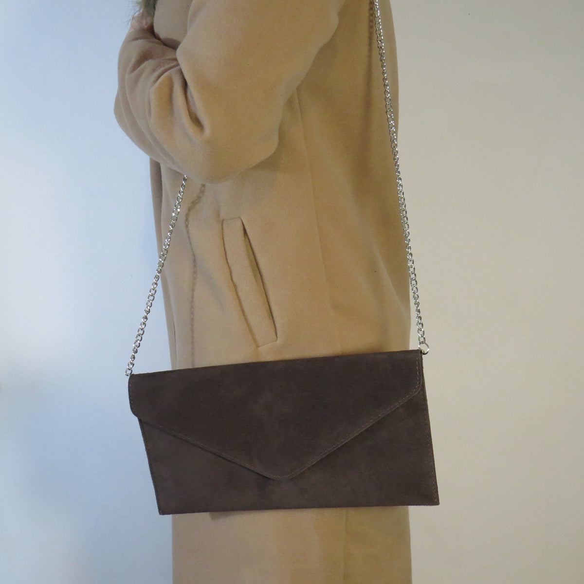 coffee brown envelope clutch bag
