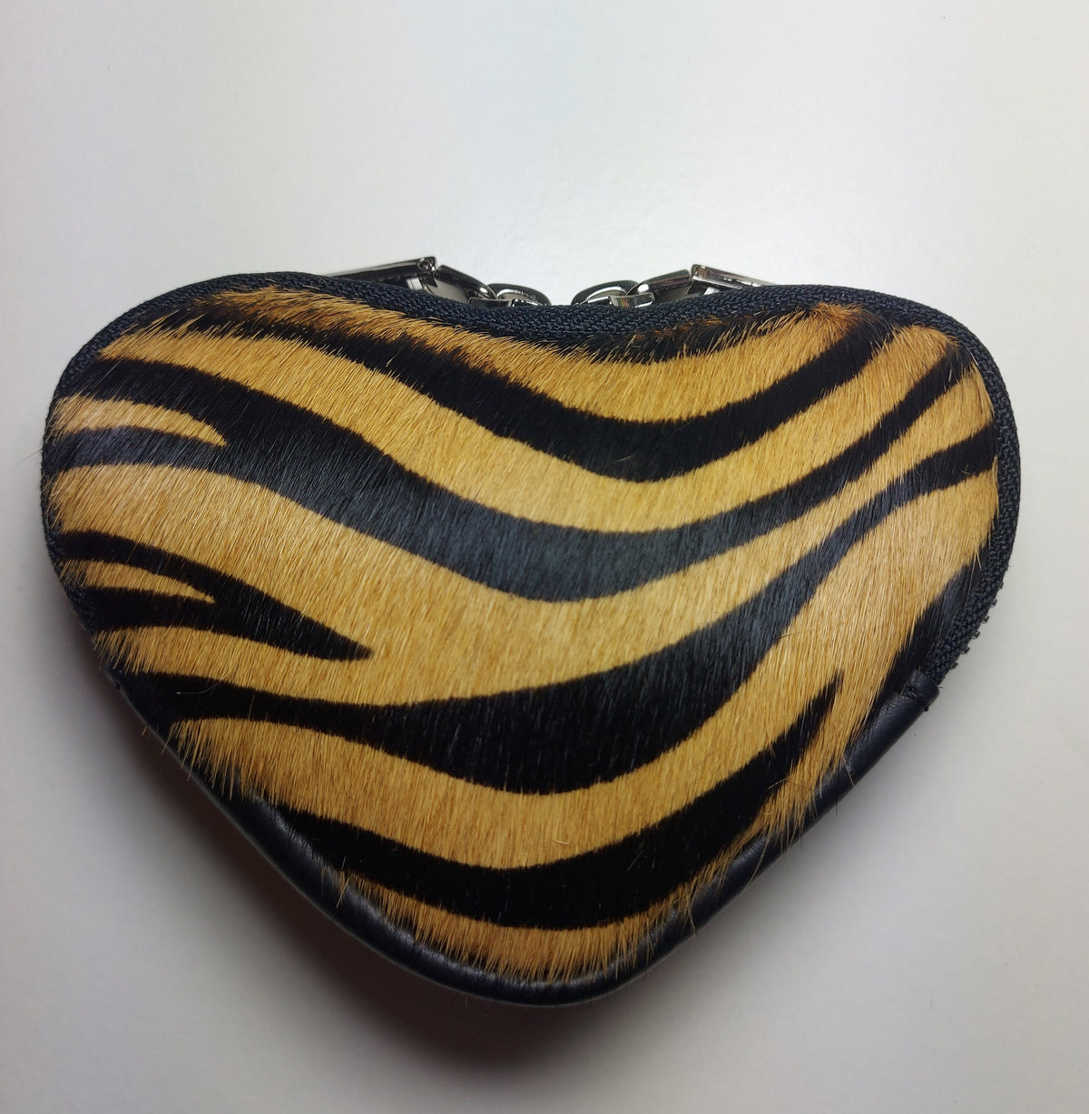 Genuine Italian Leather Cute Heart shaped Coin Purse  Animal Fur Print Soft Italian Leather Valentines Gift for Her Comes Gift Wrapped