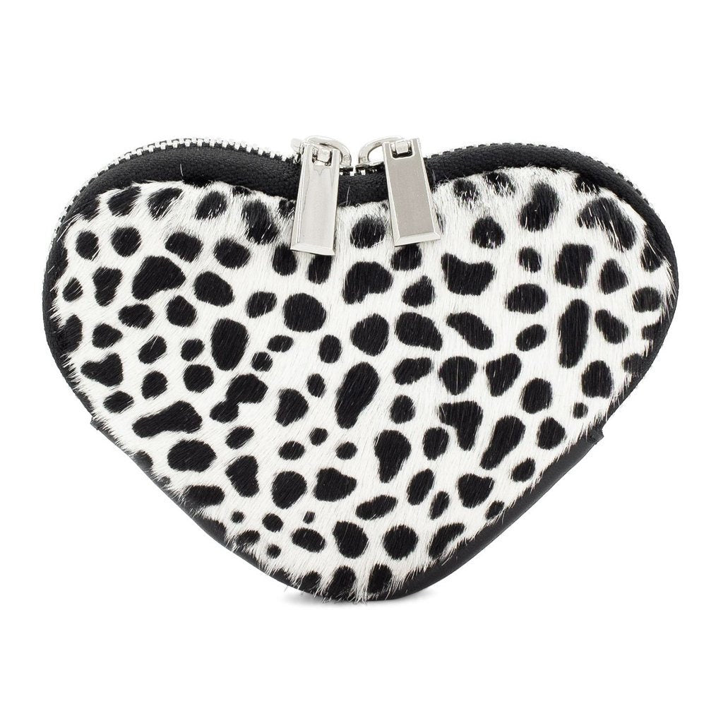 Genuine Italian Leather Cute Heart shaped Coin Purse  Animal Fur Print Soft Italian Leather Valentines Gift for Her Comes Gift Wrapped