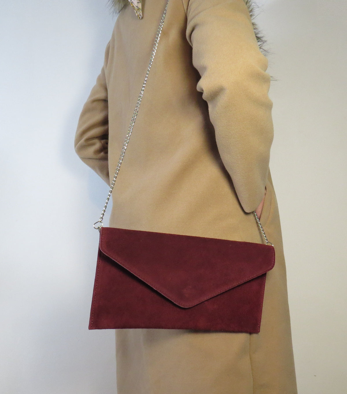 Maroon Burgundy envelope clutch bag