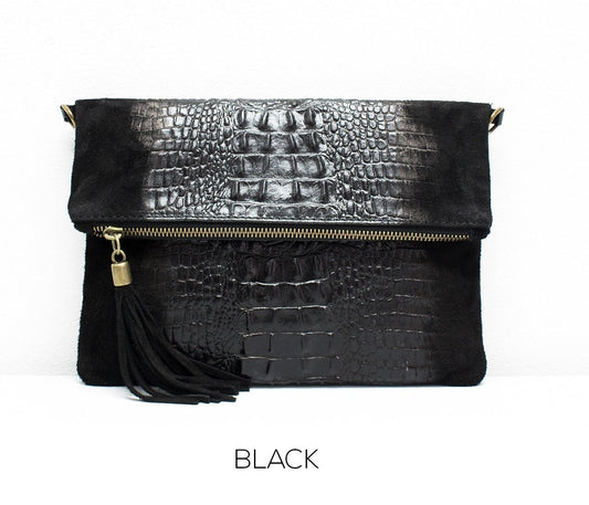 Crocodile Evening Clutch Bag GENUINE Suede Leather Wedding Party Italian Crossbody Bag Night Out Dinner Date Dress up