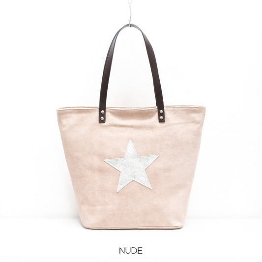 Genuine Suede Leather Star Shopper Bag