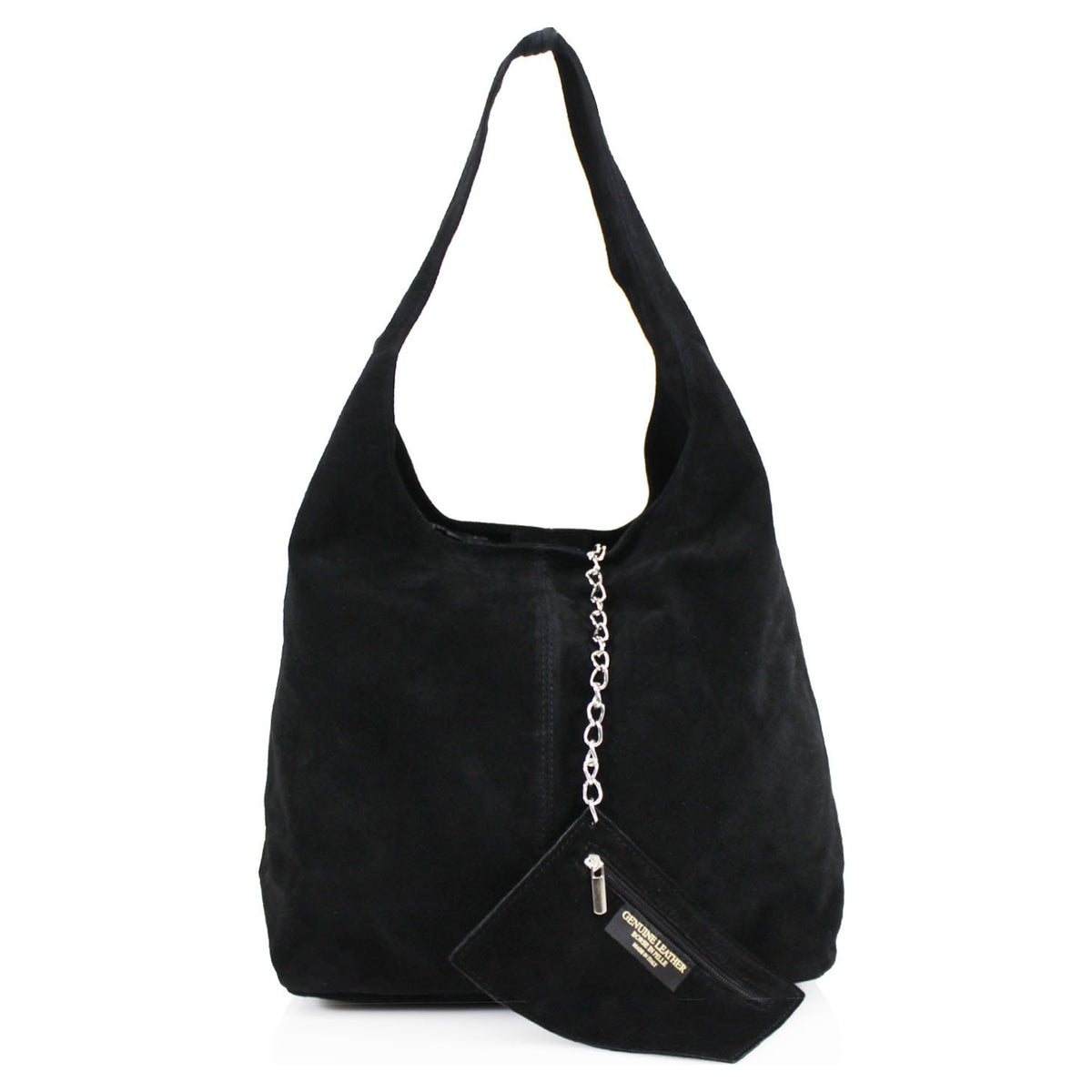 Genuine Suede Black Leather Large Hobo Shopper