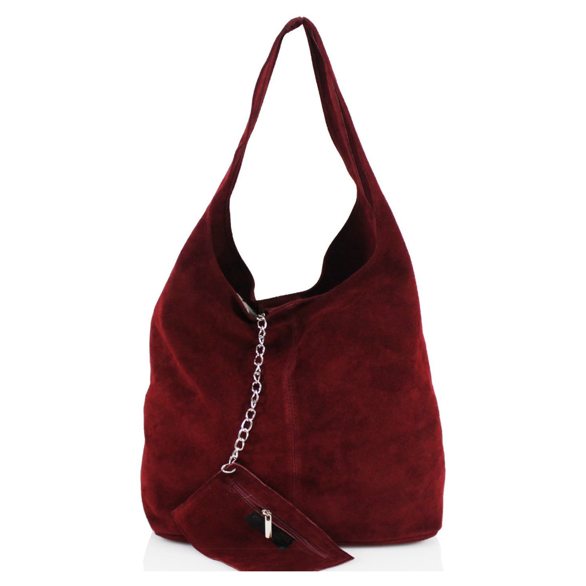 Genuine Suede Burgundy Leather Large Hobo Shopper