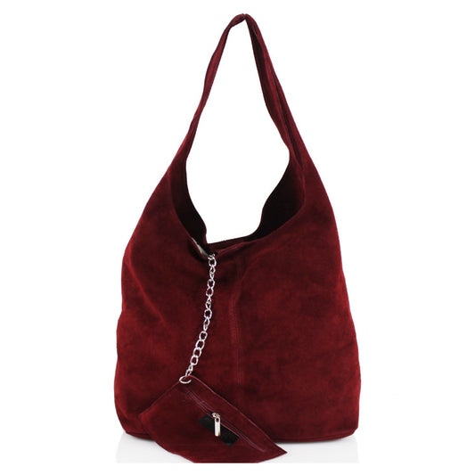 Genuine Suede Burgundy Leather Large Hobo Shopper