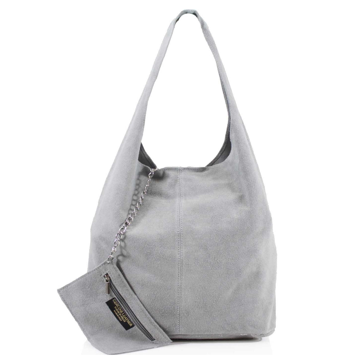 Genuine Suede Light Grey Leather Large Hobo Shopper