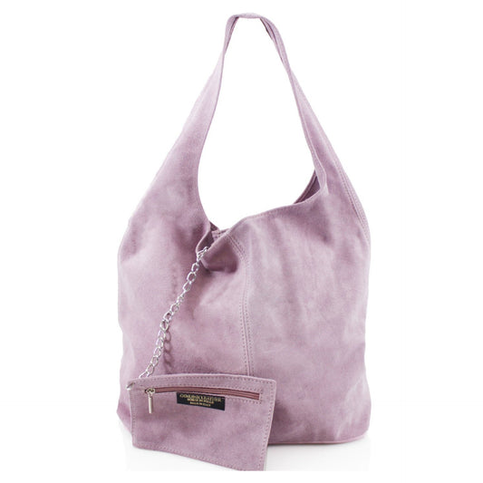 Genuine Suede Lilac Leather Large Hobo Shopper