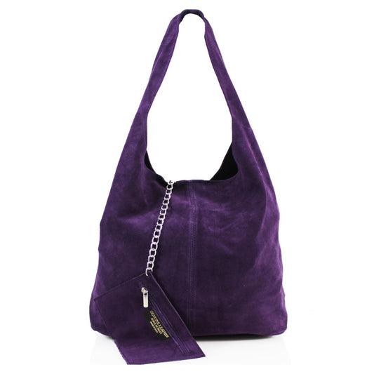 Genuine Suede Purple Leather Large Hobo Shopper