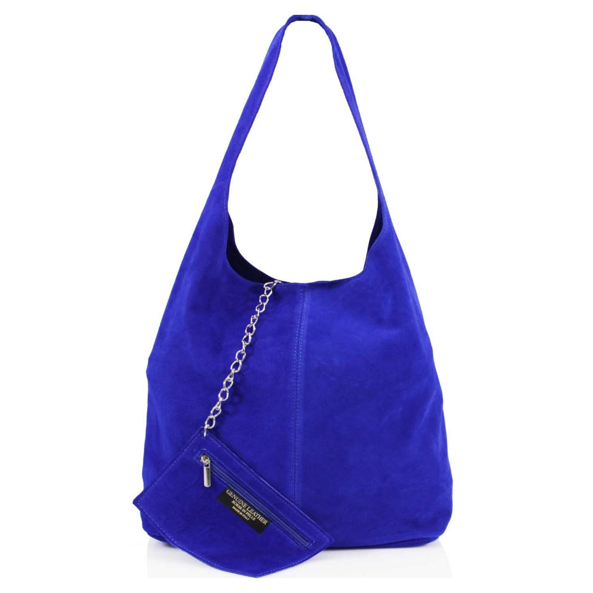 Genuine Suede Royal Blue Leather Large Hobo Shopper