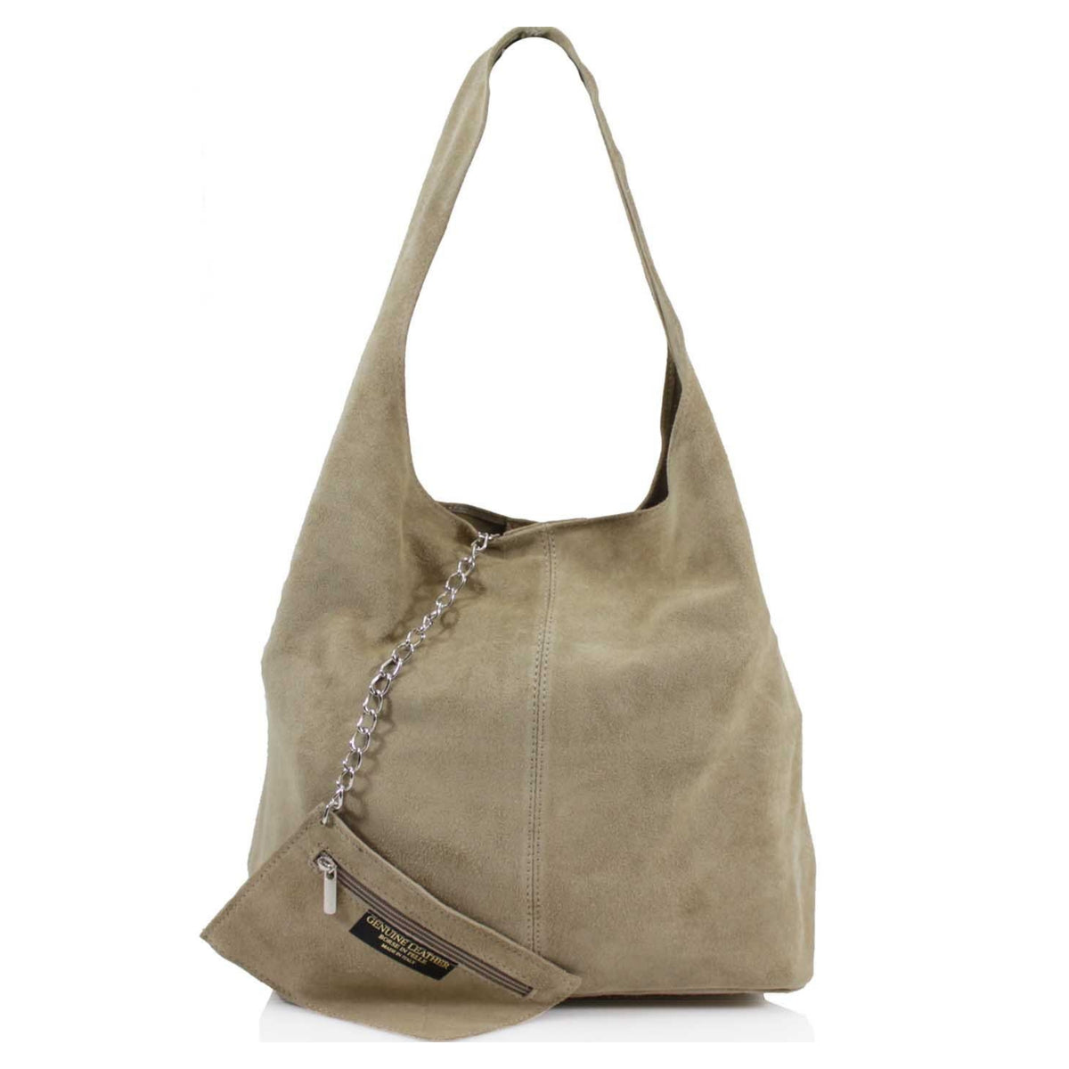 Genuine Suede Taupe Leather Large Hobo Shopper