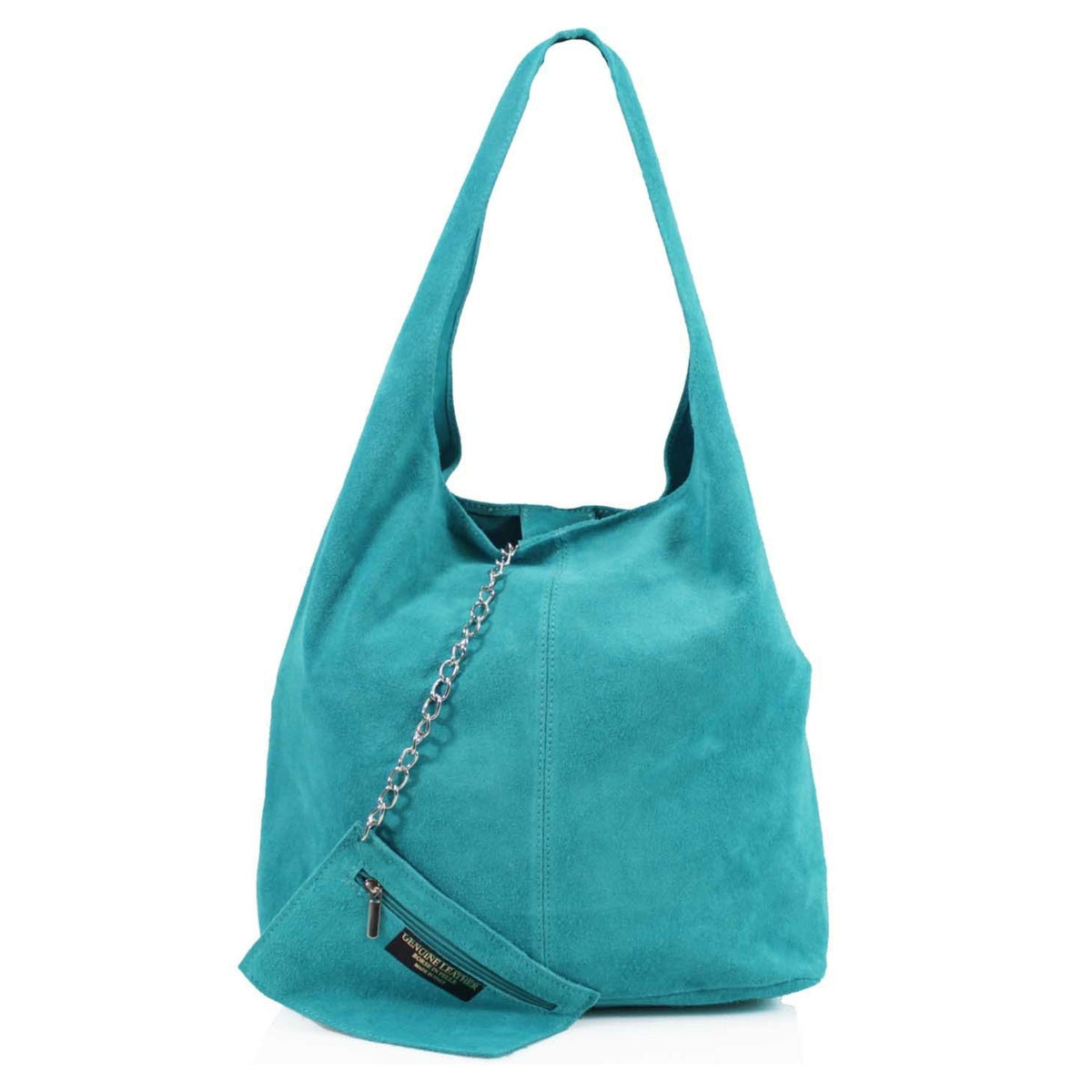 Genuine Suede Black Leather Large Hobo Shopper